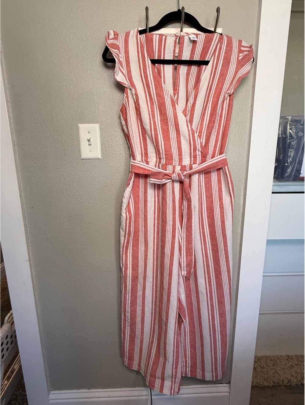 Old Navy Women's Striped Red and White Jumpsuit Size Small